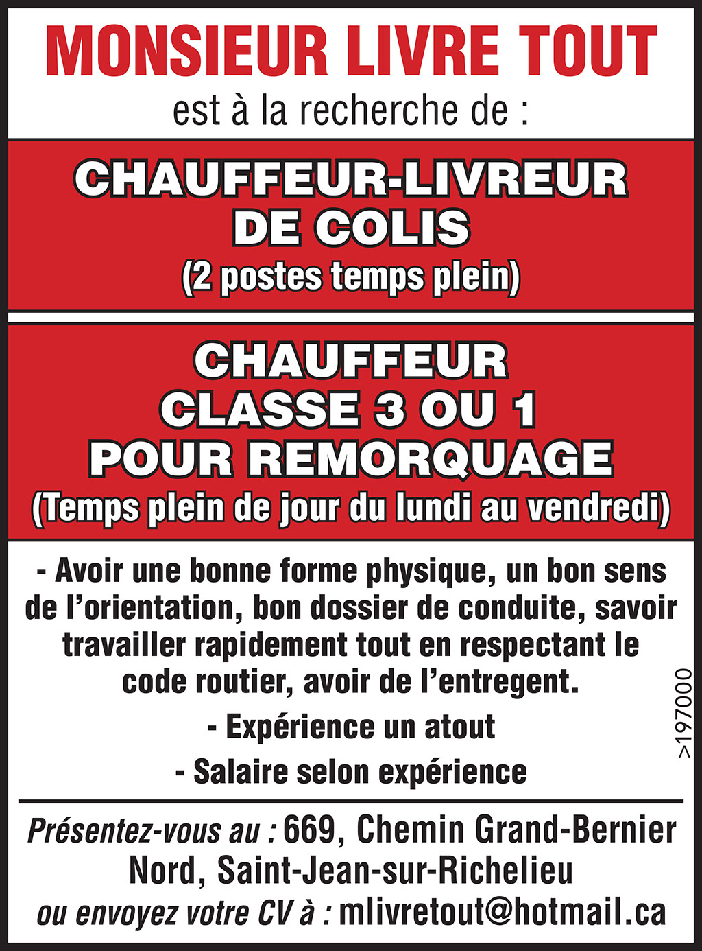 Logo de CHAUFFEUR-LIVREUR DE COLIS – CHAUFFEUR CLASSE 3 OU 1 POUR REMORQUAGE