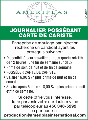 Logo de JOURNALIER POSSÉDANT CARTE DE CARISTE