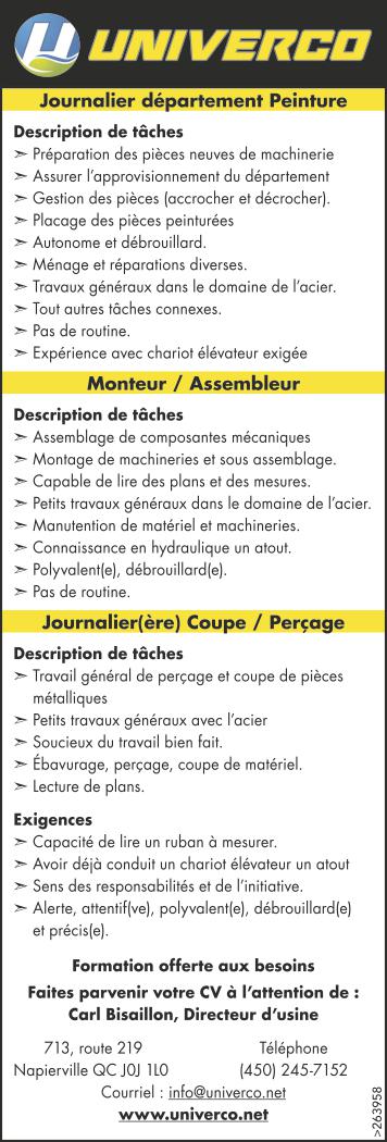 Logo de Journalier département Peinture / Monteur / Assembleur / Journalier(ère) Coupe / Perçage