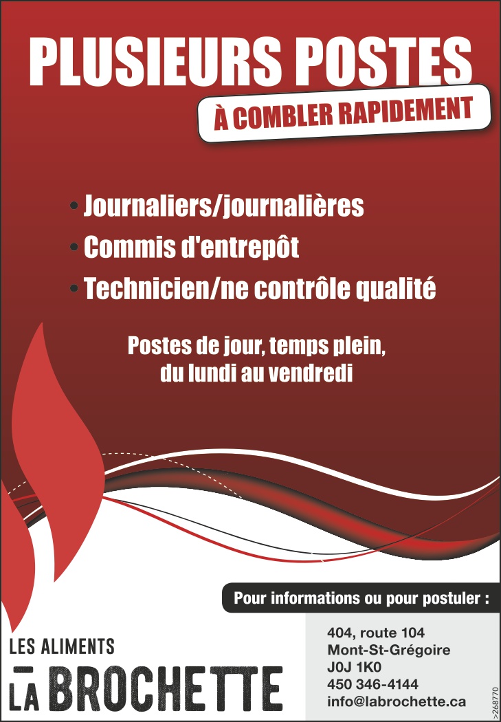 Logo de Journaliers/journalières • Commis d’entrepôt • Technicien/ne contrôle qualité
