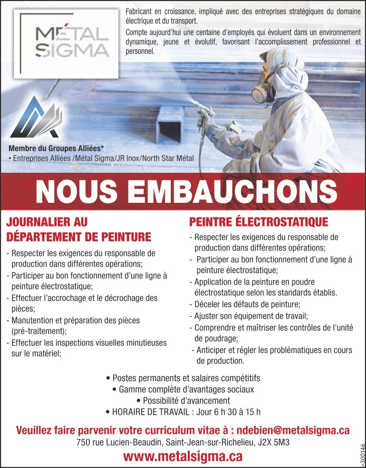 Logo de JOURNALIER AU DÉPARTEMENT DE PEINTURE / PEINTRE ÉLECTROSTATIQUE