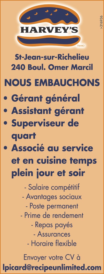 Logo de Gérant général • Assistant gérant • Superviseur de quart • Associé au service et en cuisine