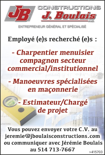 Logo de – Charpentier menuisier compagnon secteur commercial/institutionnel – Manoeuvres spécialisées en maçonnerie – Estimateur/Chargé de projet